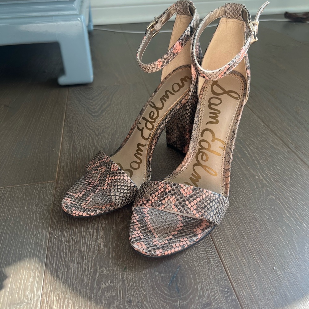 Sam Edelman Daniella Snake Print Peach Snake Ankle Heels Anthropologie 6 1/2